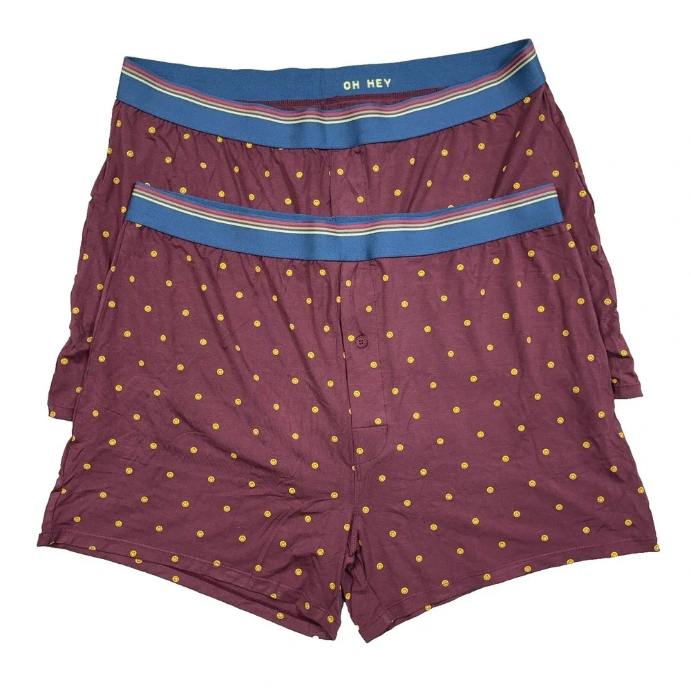Marine Layer Mens Best Ever Boxer Briefs Sz XXL 2XL Burgundy Smile Face Lot of 2